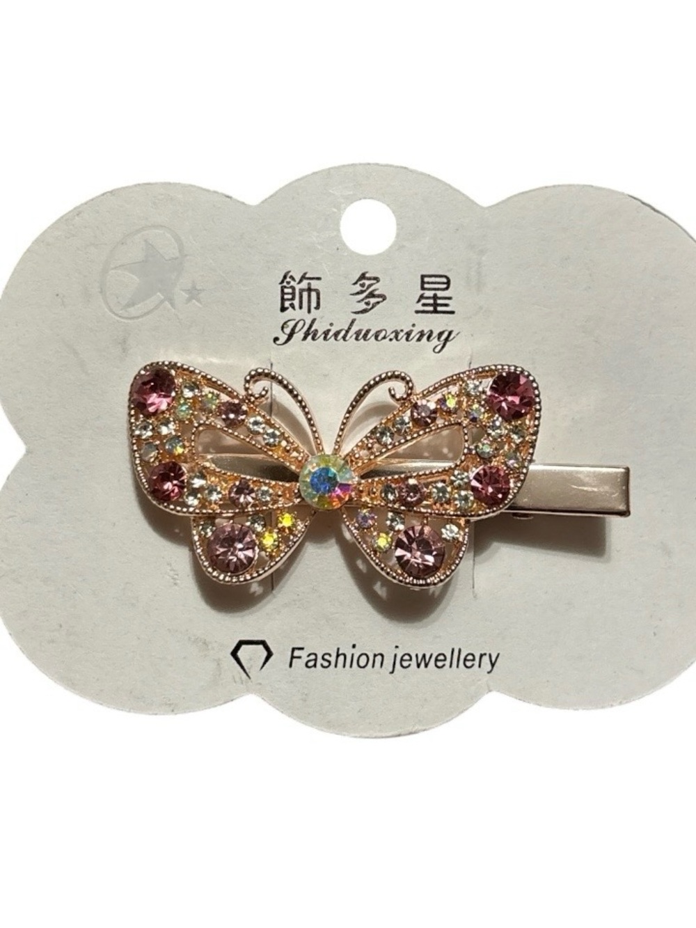 Butterfly Crystal Hair Clip - Pink Multicolor Sparkle - Picture 2 of 4